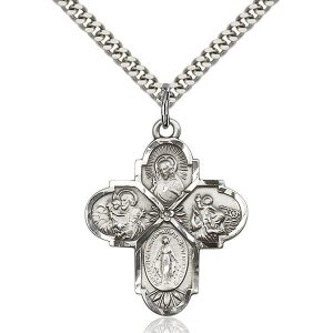 4-Way Medal Pendant - 1-1/4" - Sterling Silver