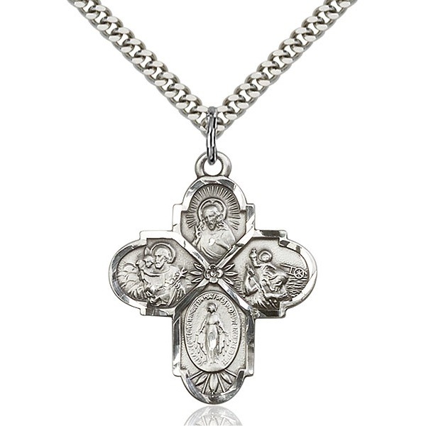 4-Way Medal Pendant - 1-1/4" - Sterling Silver