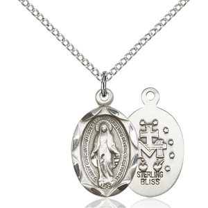 Miraculous Medal Pendant - Sterling Silver - 3/4"