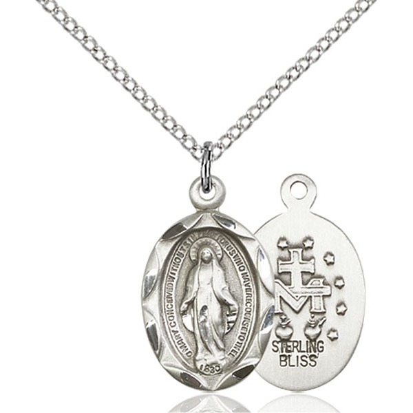 Miraculous Medal Pendant - Sterling Silver - 3/4"