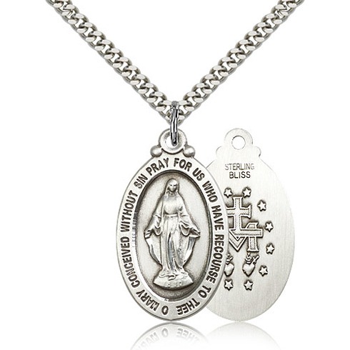 Miraculous Medal - Sterling Silver - 1-1/8"