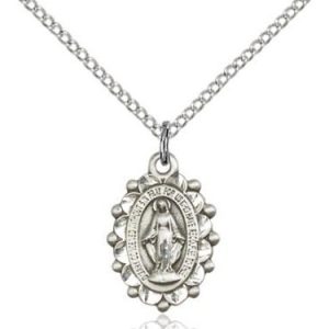 Miraculous Medal Pendant - Sterling Silver - 5/8"