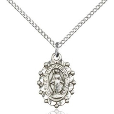 Miraculous Medal Pendant - Sterling Silver - 5/8"