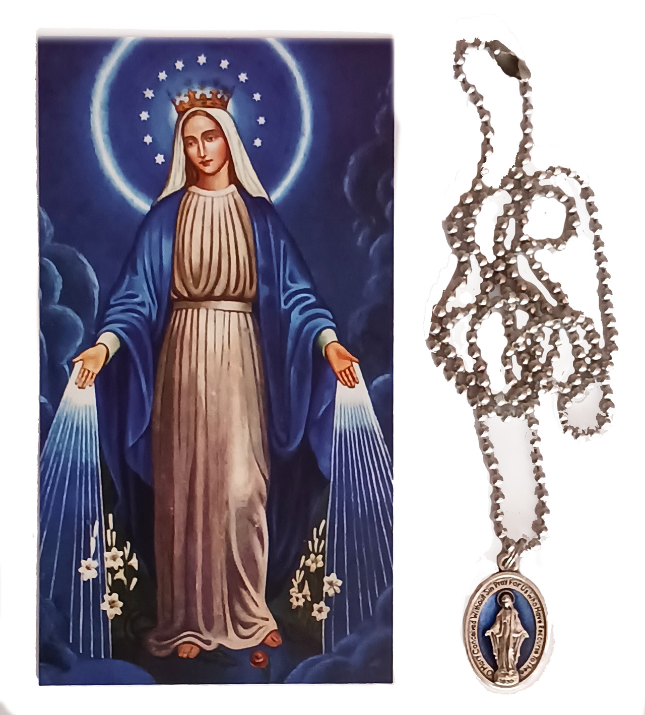 Blue Miraculous Medal with Holy Card - Image 2